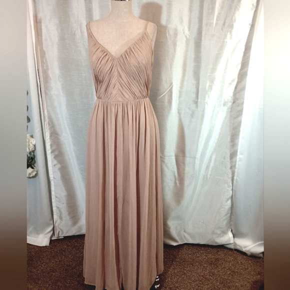Dessy Collection Dresses & Skirts - Dessy Collection Long Gown Chestnut beige Straps/Pleats/Sleeveless/V-back, 10
